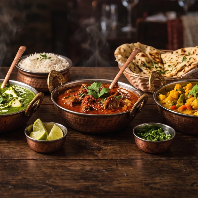 Gost Kashmiri – Lammfleisch in feiner Currysauce, dazu Reis und Naan