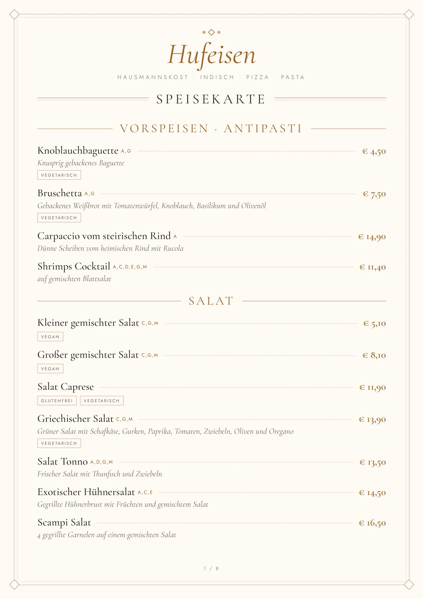 Speisekarte – Seite 1 von 8